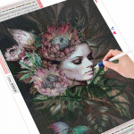 Teemantmaal Uus portree Naine Teemanttikandid Ristpistes lillepildid kividest mosaiigist seinakunst Full Round (20X30CM)