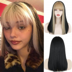 MERISIHAIR Must pikk sirge parukas naistele M&otilde;lema k&uuml;lje kuldne juuste keskosa tukkidega Kuumakindel laineline Cosplay parukas t&uuml;drukule