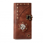 Johnature Vintage pika rahakoti kaardihoidja Unisex Steampunk kvaliteetsed Pu-nahast &uuml;hev&auml;rvilised suured siduriga rahakotid pruun