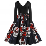 Halloween Slim Fit Skull Print Big Swing Kleit Naiste s&uuml;gistalvised riided M