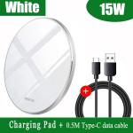50 W Qi juhtmevaba laadija kiirlaadimisalus k&otilde;igile Qi standardsetele iPhone'idele Samsung Huawei Xiaomi Android mobiiltelefonidele 15W valge