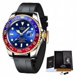 LIGE Fashion &auml;rimeeste k&auml;ekellad veekindlad automaatsed kuup&auml;evakellad s&otilde;jav&auml;e meeste k&auml;ekellad roostevabast terasest meeste spordikellad sinine/punane