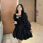 Jaapani Harajuku naiste must valge kleit kandilise kraega Bodycon Bow Ball kleit Y2K gooti armas Kawaii mini peokleit One Size must
