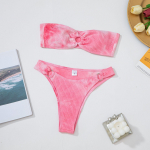 Seksikas naiste ujumistrikoo &uuml;hev&auml;rviline bandeau, m&auml;&auml;rdunud k&otilde;rge v&ouml;&ouml;kohaga stringid bikiinikomplekt rannariietega ujumiskost&uuml;&uuml;mid S roosa