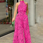 Elegantne talje p&auml;itsetega kombinesoon vabaaja tr&uuml;kisega varrukateta taljega suvine laia jalaga pika p&uuml;ksiga kombinesoon Naiste riided M roosa