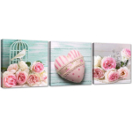 Kolmest pildist koosnev komplekt, l&otilde;uenditr&uuml;kk Heart Roses Flowers 90x30 roosa