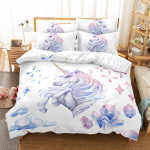 3D Unicorn voodipesukomplekt tekikate ja padjap&uuml;&uuml;r, 2 v&otilde;i 3 &uuml;heinimesevoodit, t&auml;issuuruses t&uuml;drukute toa voodipesu koos lukuga &uuml;limugav voodipesu DE 100x135cm