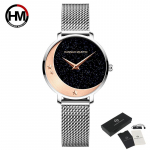 Hannah Martin naiste kvartskellade disainiga mudel Saabumine Jaapanisse MIYOTA 2035 Quartz Movement k&auml;ekell Moon Stars naistele m&otilde;eldud &ouml;ised v&auml;lkkellad roosa kuldne v&auml;rv