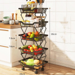 Mitmekihiline roostevabast terasest 360-kraadine p&ouml;&ouml;rlev riiul, puu- ja juurviljade hoiustamisriiul ratastega p&otilde;randariiul K&ouml;&ouml;gis korraldaja 5 Layer must