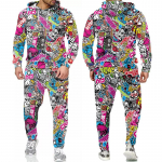 Meeste komplektid Naljakas Bang Graffiti 3D prinditud kapuutsid ja p&uuml;ksid Meeste dressid Hip Hop Trend Sportwear 2-osalised &uuml;likonnad, &uuml;lisuured r&otilde;ivad L