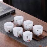 6pcs Chinese Ceramic tea cup set White Porcelain Pu'er Master cup Boutique Tea Bowl Household Drinkware Tea set 6x5cm  80ml gray