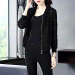 Must pikkade varrukatega jope naiste lukuga kardigan V-kaelusega lahtine jope &otilde;huke vabaaja mantel M must