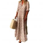 Maxi kleit v&otilde;luv aluskrae Pehme pikk kleit vabaaja Boho printiga Maxi kleit Maxi kleit t&auml;navar&otilde;ivad 3XL roosa