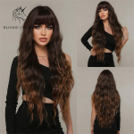 BLONDE UNICORN Ombre Honey Brown Highlight s&uuml;nteetilised pikad lainelised parukad tukkidega naistele Cosplay igap&auml;evaseks kasutamiseks m&otilde;eldud juustele kuumakindel