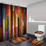 4 tk puidust teraga vikerkaare du&scaron;ikardin 12 konksuga libisemiskindla vannitoavaibaga T&auml;ielik vannitoa sisustuskomplekt koos tualettruumi kaane kattepadja ja U-kujulise matiga 4pcs