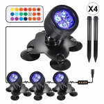 RGB veealuste sukeldumislampide valgustuskomplekt koos kaugjuhtimispuldi liinijuhtimisega p&ouml;&ouml;ratava valgustusega US Plug & 4pcs