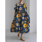 Suvine naiste kleit Pullover &Uuml;mara kaelusega l&uuml;hikeste varrukatega kleit Mugav vabaajakleit pikk kleit S