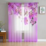Troopilised orhideed, lille- ja liblikakujulised t&uuml;llkardinad elutoa kaunistamiseks Moodne loor Sifoonkardinad Magamistoa Sheer Voile 135W x 114H(cm)