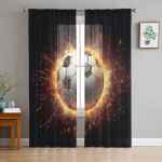 Football Flame Gradient t&uuml;llkardinad elutuppa L&auml;bipaistev kardin magamistoa akende jaoks Rulookardinad Voile kardinad 135W x 114H(cm)