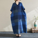 L&uuml;hikeste varrukatega Plus-suuruses puuvillane vintage pleed naiste kleitides vabaaja avar Maxi pikk suvekleit