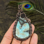 Natural Caribbean Larimar Gemstone Copper Wire Wrap Gift Pendant 3.35 z0l07