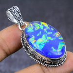 Natural Blue Triplet Opal Gemstone 925 Steling Silver Pendant 1.97 t7m05
