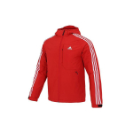 Adidas 3ST alla t&auml;idetud jope logotr&uuml;kiga, taskuribade ja kapuutsiga Meeste &uuml;ler&otilde;ivad Punane H23082 M