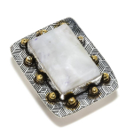 Natural Rainbow Moonstone Gemstone Two Tone 925 Sterling Silver Ring S.6.5 s7o34
