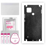apgo Protective Skin Sticker for the back+sides compatible with Realme C25Y, Full Wrap Film, Foil, Vinyl - Pattern Black Leather