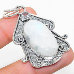 Natural Howlite Jasper, White Topaz 925 Sterling Silver Pendant 2.17 g1j00