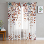 S&uuml;gisoks Oranž Sinine Lehed L&auml;bikumav Aknakardin T&uuml;llkardinad Elutuppa Magamistuppa Hotelli Kodu Dekoratsioon Voile Kardinad 135W x 114H(cm)
