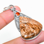 Natural Mariam Jasper, Garnet Gemstone 925 Sterling Silver Pendant 2.44 m5b59
