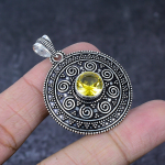 Natural Citrine Gemstone Handmade 925 Sterling Silver Jewelry Pendant 1.75 w0h43