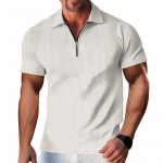 Summer new men's POLO shirt zip striped men's polo shirt T-shirt casual lapel short-sleeved tops S valge