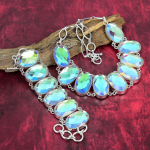 Rainbow Mystic Topaz 925 tahke h&otilde;bedast ehete k&auml;ev&otilde;ru ja kaelakee, vapustav kalliskividest ehete komplekt pulmakingitus K&auml;sitsi valmistatud komplekt, kingitus naistele Adjustable With 8"-18" valge