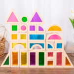 25tk Virnastatavad ehitusklotsid Montessori m&auml;nguasjad Ehitusm&auml;nguasjad V&auml;rviline geomeetria Meelem&auml;nguasi Puidust vikerkaareklotsid eelkooliealistele pink