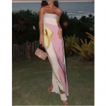 Avokaadoroheline kontrastne lilleprinter Olgadeta kleit, avar naiste sirged seljata hommikumantlid 2024 Naiste vabaaja puhkus rannas Vestido S roosa