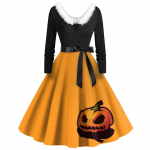 Naiste vabaaja mood V-kaelusega karvane Halloweeni tr&uuml;kiga pikkade varrukatega kleidid L kollane
