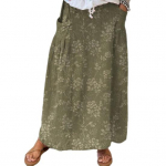 Naiste Maxi seelik elastne v&ouml;&ouml;koht, lilledega lehtedega tr&uuml;kitud seelik Bohemia stiilis A-jooneline taskutega rannaseelik M heleroheline v&auml;rv