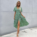 Naiste prinditud sidemega naistele vabaaja liblikas varrukatega lilleline roheline rannakleit, naiste vaba aeg S