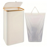 Tall laundry baskets can hold a large amount of clothes while taking up very little space. Always Upright: Designed with 4 removable poles, bamboo beež