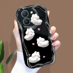 Armas koomiksimustriga kreemjas tekstuuriga korpus, lainelise servaga pehme silikoonkaanega telefoni&uuml;mbris Vivo jaoks Vivo S1 Pro puhas