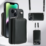 T&otilde;mblukuga Crossbody Ranyard telefoni&uuml;mbris iPhone'ile 15 14 13 12 11 Pro XR XS Max 8 7 Plus rahakott kaardihoidjaga, tagaaluse kate For iPhone 15 ProMax valge