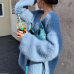 Uus Mood Naiste Soe V-kaelusega Kampsun S&uuml;gis-Talve Vabaaja Kudumid Kampsunid Naiste Elegantne &Uuml;hev&auml;rviline Pehme Džemper 24830 One Size sinine