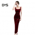 Suvine naiste &otilde;htukleit, varrukateta, &otilde;huke seljataga, puhta v&auml;rvi poolitatud &auml;&auml;ris, sametne U-kujuline kaelusega balli&otilde;htu kleit, kokteilipeokleit S roheline