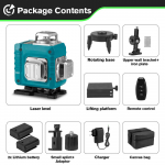 HGLINE 16 rida lasertaseme 4D roheline joon 360&deg; horisontaalne vertikaalne 30 m APP kaugjuhtimispult Super Power Laser Level Instrument 2xBattery-EU Plug