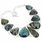 Labradoriit V&auml;&auml;riskivi K&auml;sitsi valmistatud / 925 Sterlingh&otilde;be Kaelakee / 925 Templiga V&auml;&auml;riskivi / Looduslik Labradoriit / H&otilde;bedane Amulett Kaelakee Naistele 18 pruun