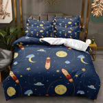 3D Space Cartoon mustriga voodipesukomplekt Kid Boys Beebi tekikate Padjap&uuml;&uuml;r 2/3 tk &uuml;he kaheinimesevoodi kate kingitus Baby 100x135cm