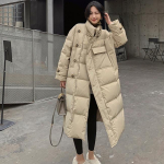 P&uuml;stkrae Tuulekindlad Mantlid Talv Naised N&ouml;&ouml;bid Suured Taskud Pikk Parka Paksendatud Soojem Puuvillane Jakk Korea Puhvjakk XL khaki