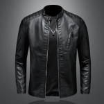 New Autumn Large Size Stand-up Neck Leather Jacket Men's Jacket Trendy Slim Men's Casual Motorcycle Clothing Leather Jacket M valge